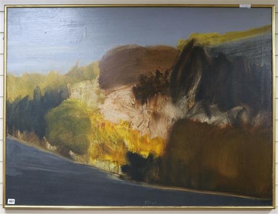 Morley Bury, oil on canvas, Vee-Shape 1967, monogrammed, 91 x 121cm